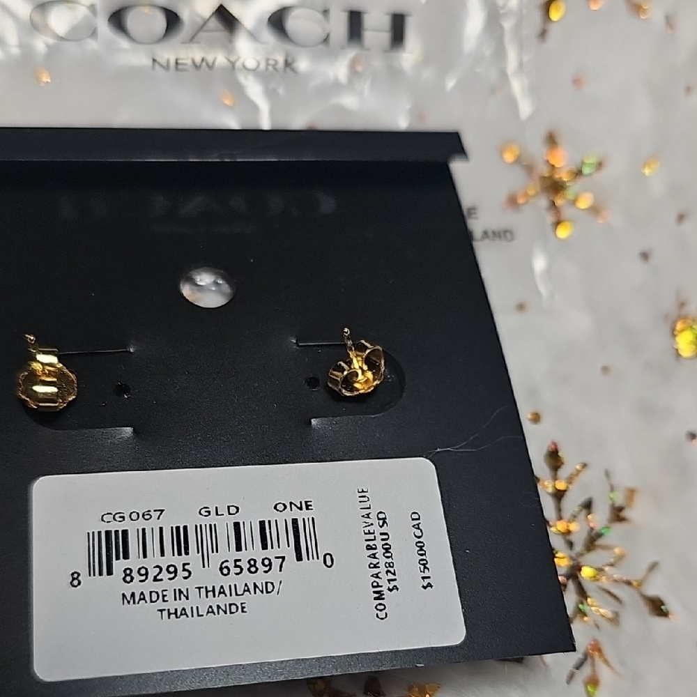 Coach Gold Heart Earrings with Crystal Accent - Picture 3 of 6